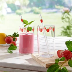 Gläser "Erdbeere" mit Trinkhalm 2er-Set