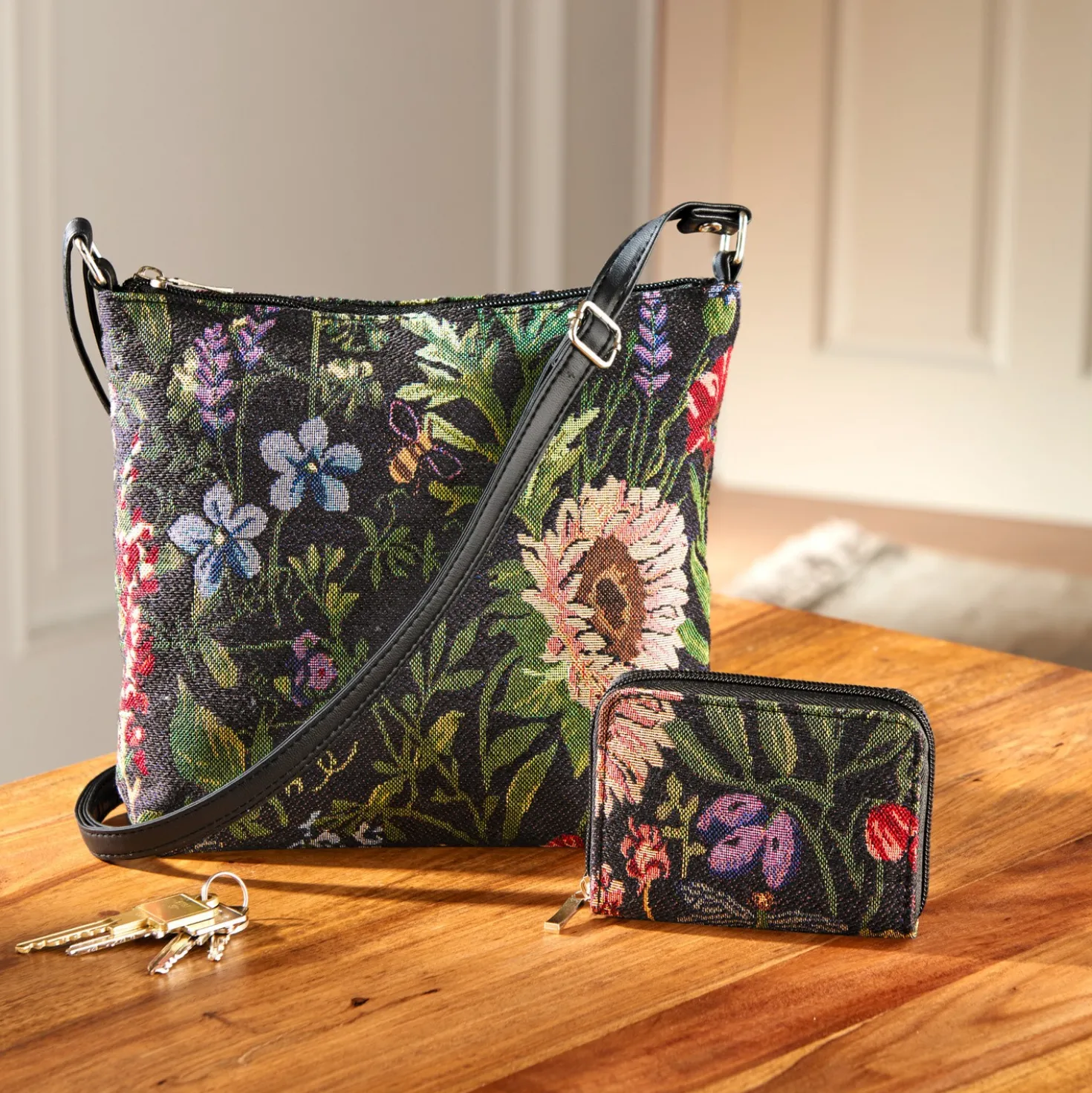Gobelin-Handtasche + RFID-Geldbörse