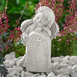 Grabdeko Engel mit Grabstein wetterfest