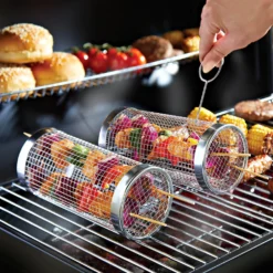 Grillkorb rollbar mit Grill-Gabel zum Drehen