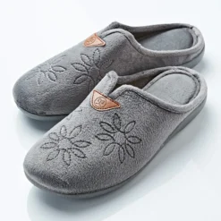 Hausschuh "Blume" grau