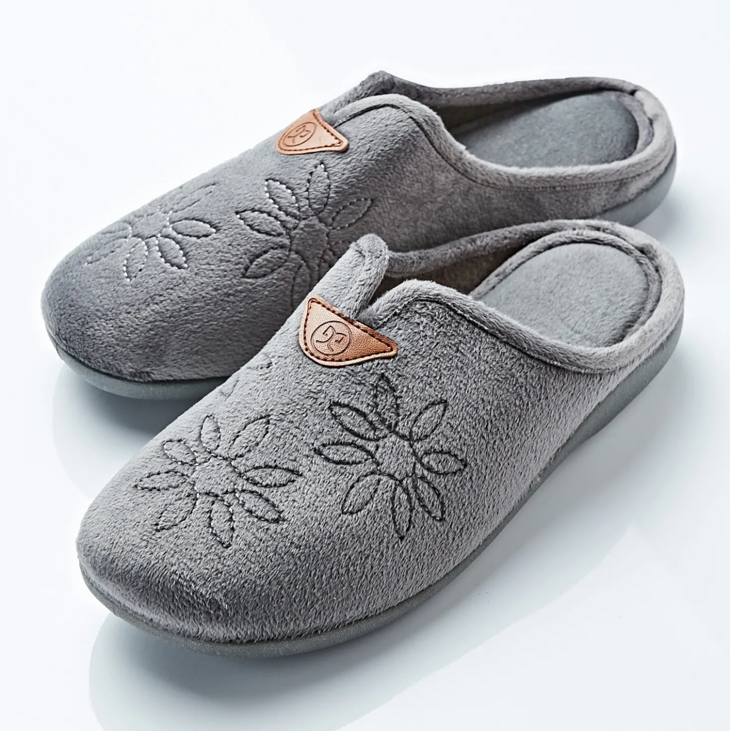 Hausschuh "Blume" grau