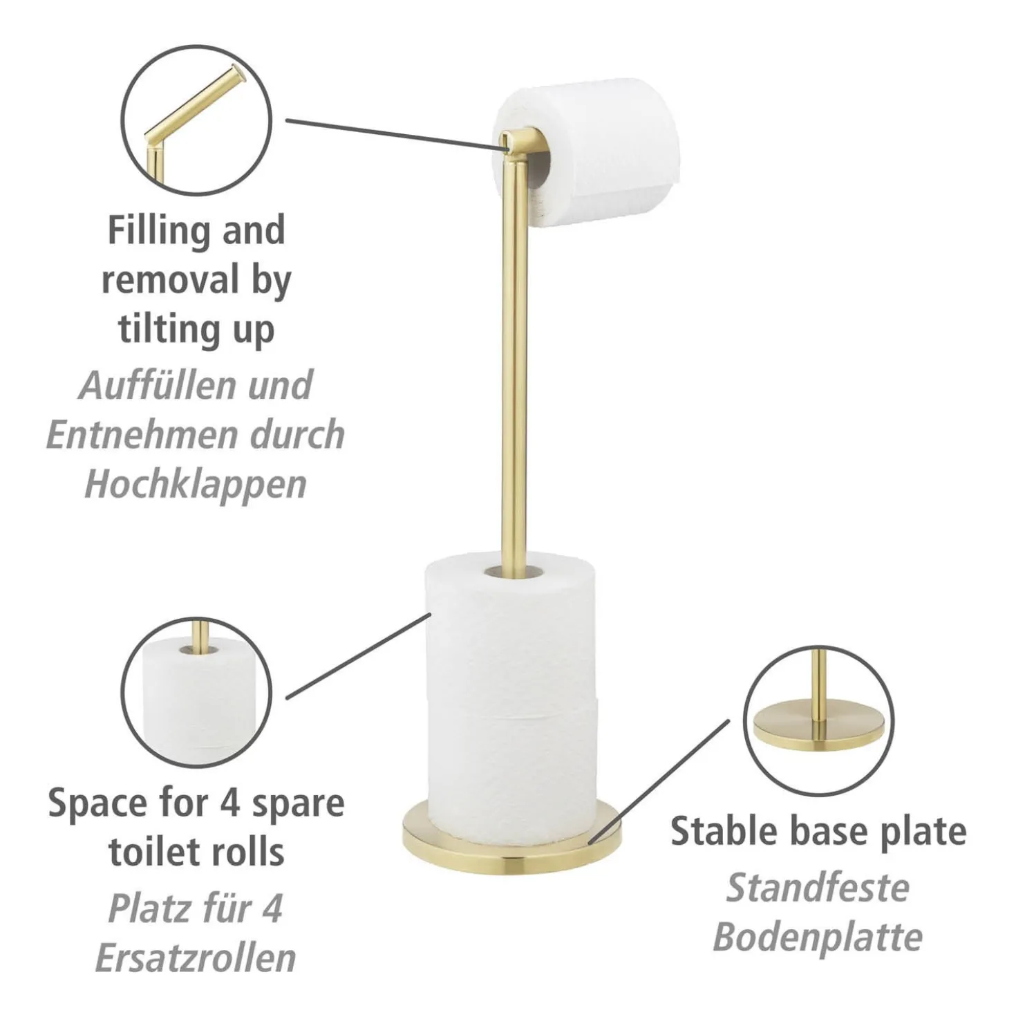 2-in-1 Stand-Toilettenpapierhalter Gold WENKO