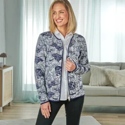 Jacquard-Strickjacke blau-weiss
