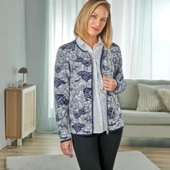 Jacquard-Strickjacke blau-weiss