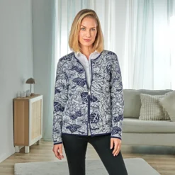Jacquard-Strickjacke blau-weiss