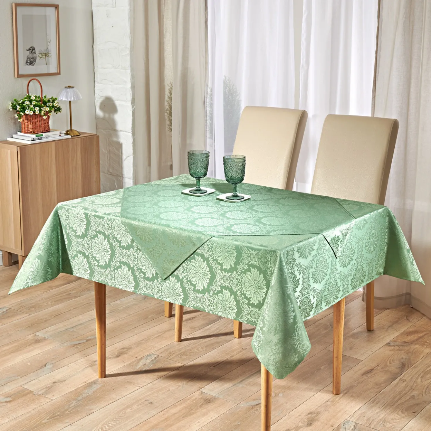 Jacquard-Tischdecke hellgrün 130 x 170 cm Eldo