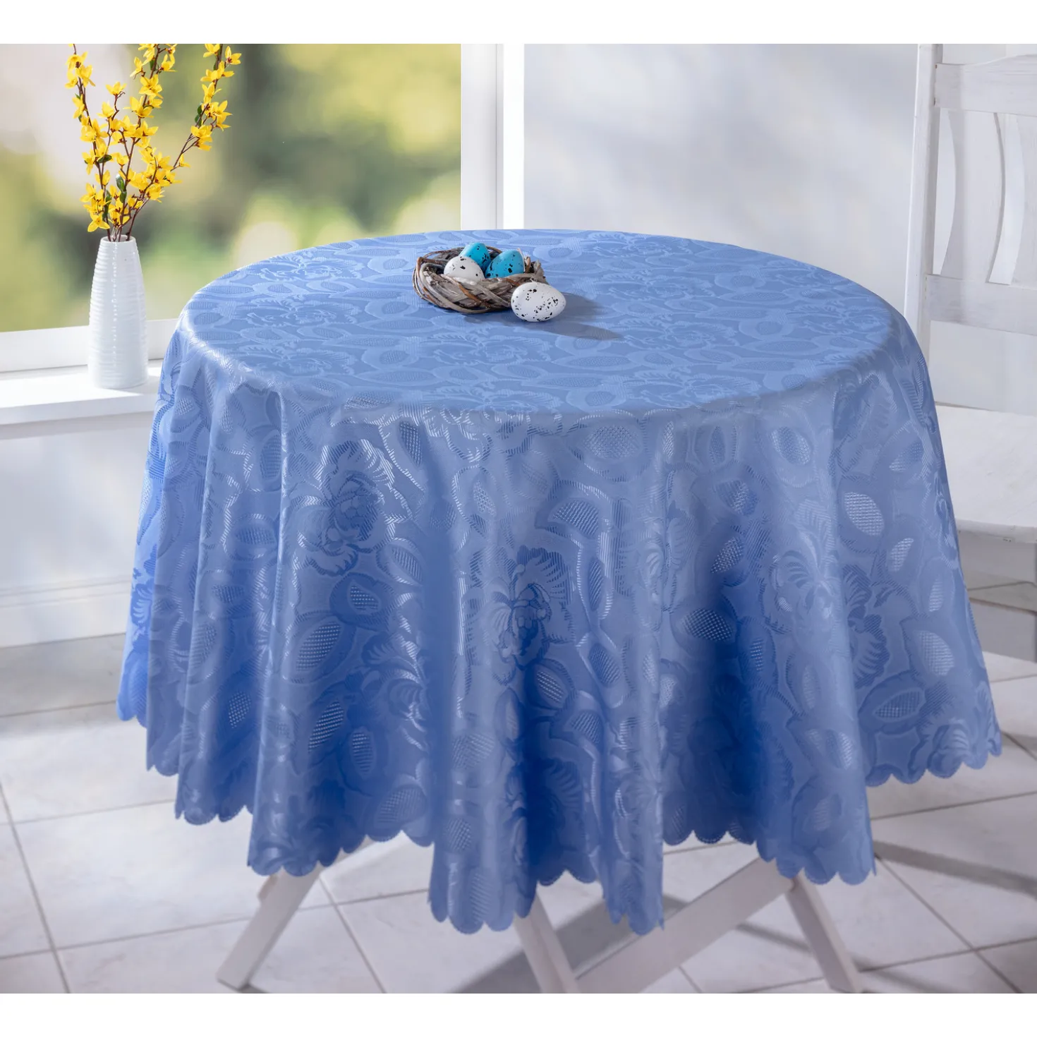 Jacquard-Tischdecke "Jasmin" hellblau, Ø 160 cm