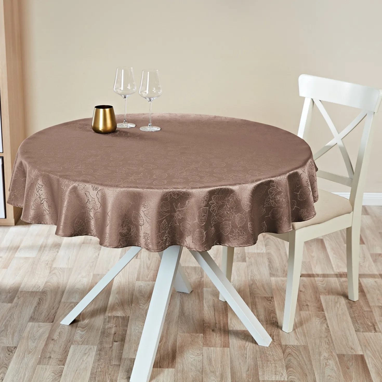 Jacquard Tischdecke taupe Eldo Ø 140cm