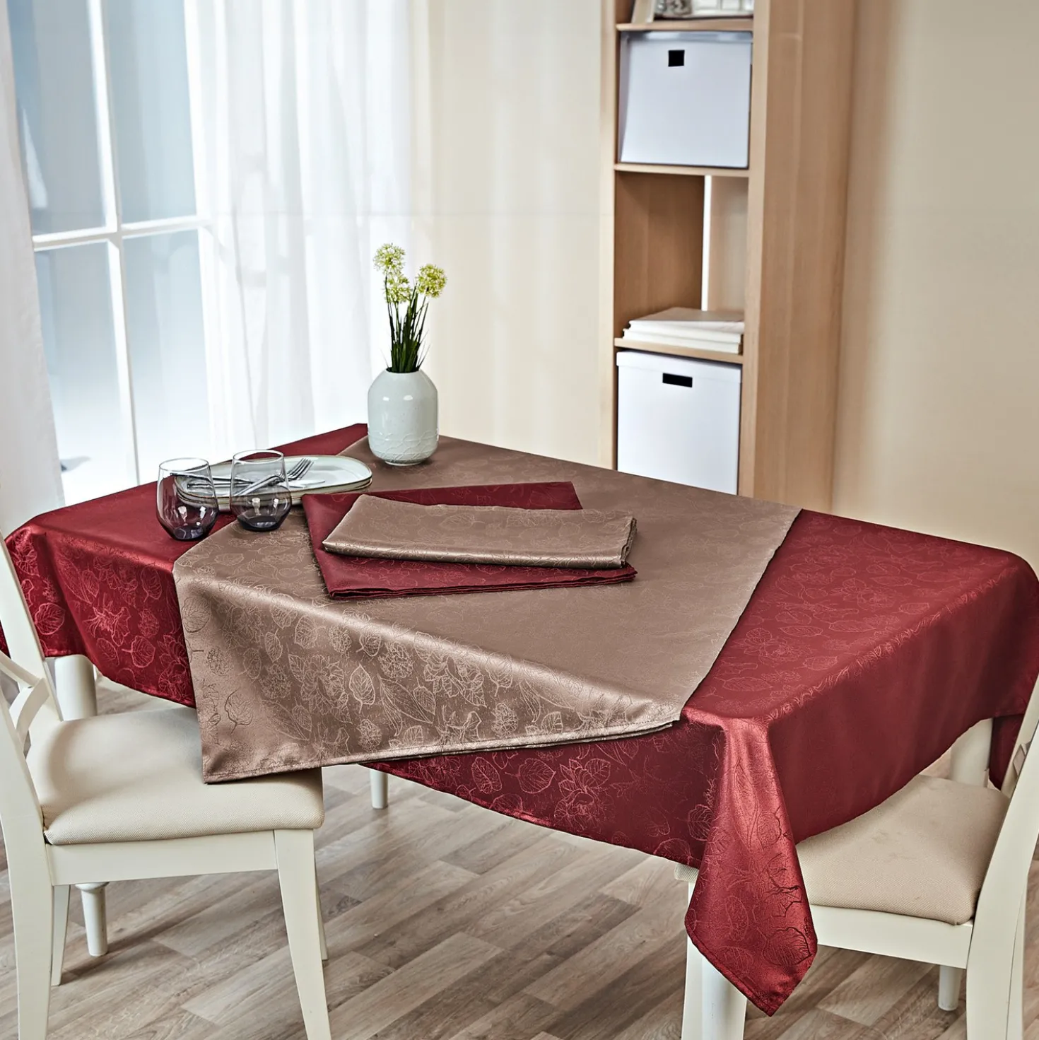 Jacquard-Tischdecke 130 x 160 cm Eldo hellbraun