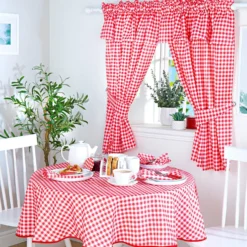 Karo-Tischdecke rot-weiß Ø 160cm Eldo