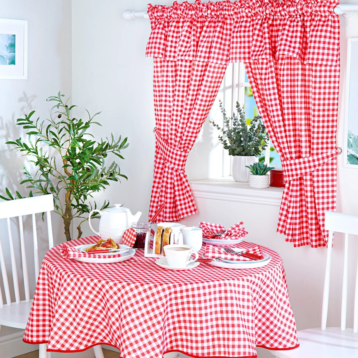 Karo-Tischdecke rot-weiß Ø 160cm Eldo