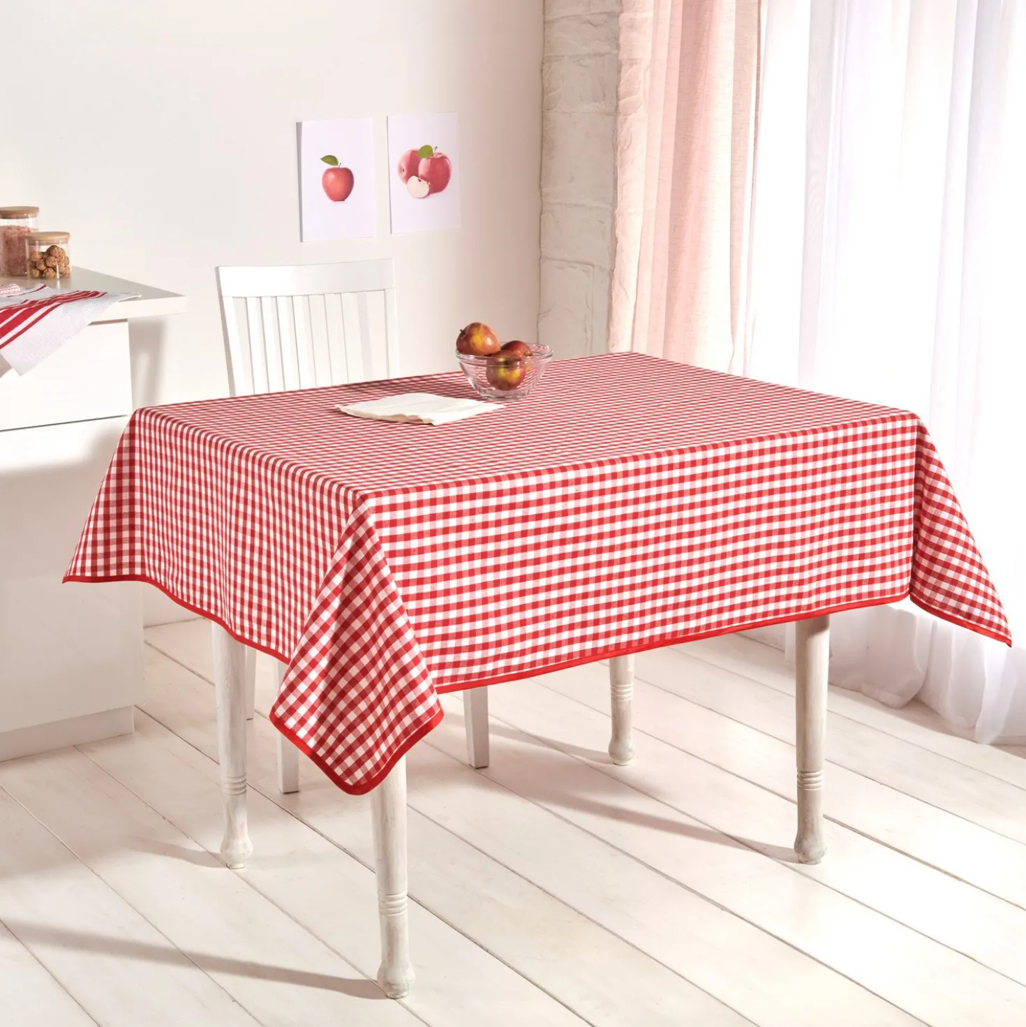 Karo-Tischdecke rot-weiß 132x132cm Eldo