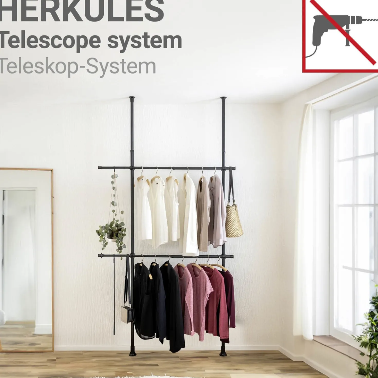 Kleiderstange Herkules 2er Set Schwarz WENKO