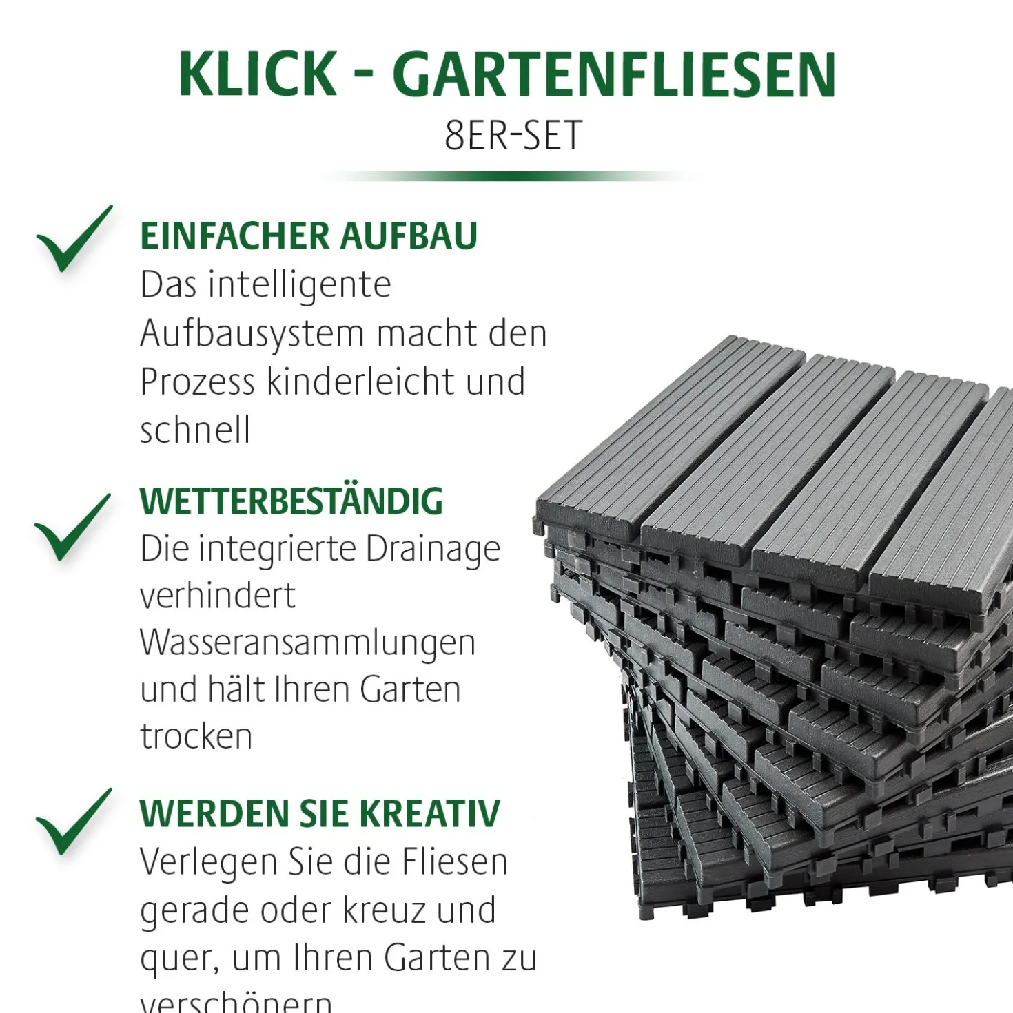 Klick-Gartenfliesen grau 8er-Set Gainsborough
