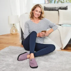 Komfort-Pantoffel "Irene" Rosé-Lila im Fischgratmuster