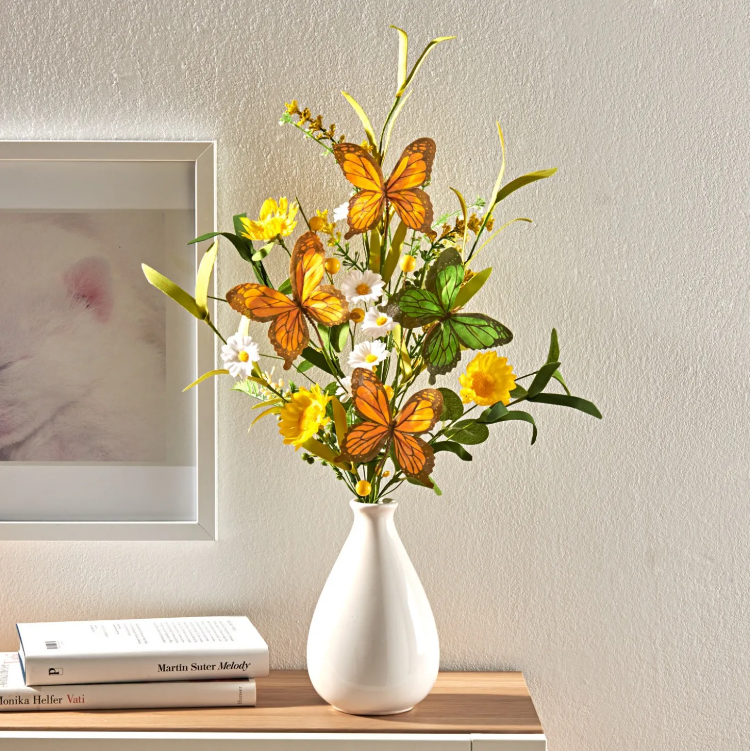Kunstblumenstrauß Sonnengelb mit Schmetterlingen Eldo