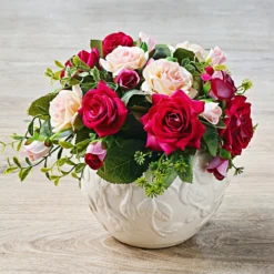 Kunstblume Rosenstrauß dunkelrot