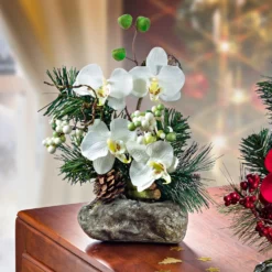 Kunstpflanze Orchideengesteck im Topf, weiß