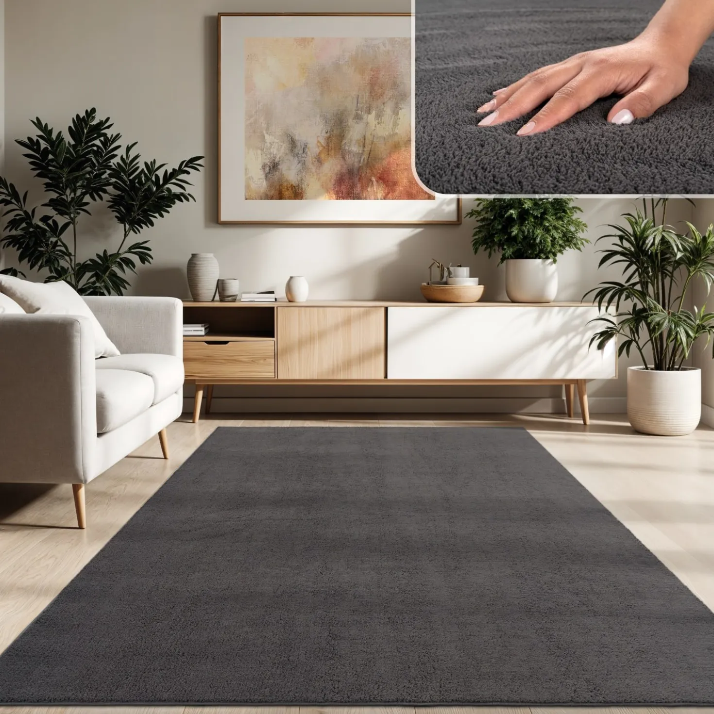 Kurzflor-Teppich CADIZ 630 Anthrazit Rechteckig Paco Home