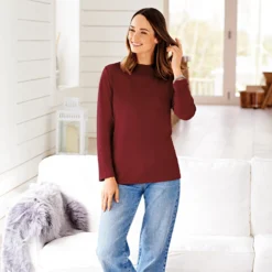 Langarmshirts lila-blau-bordeaux 3er-Set