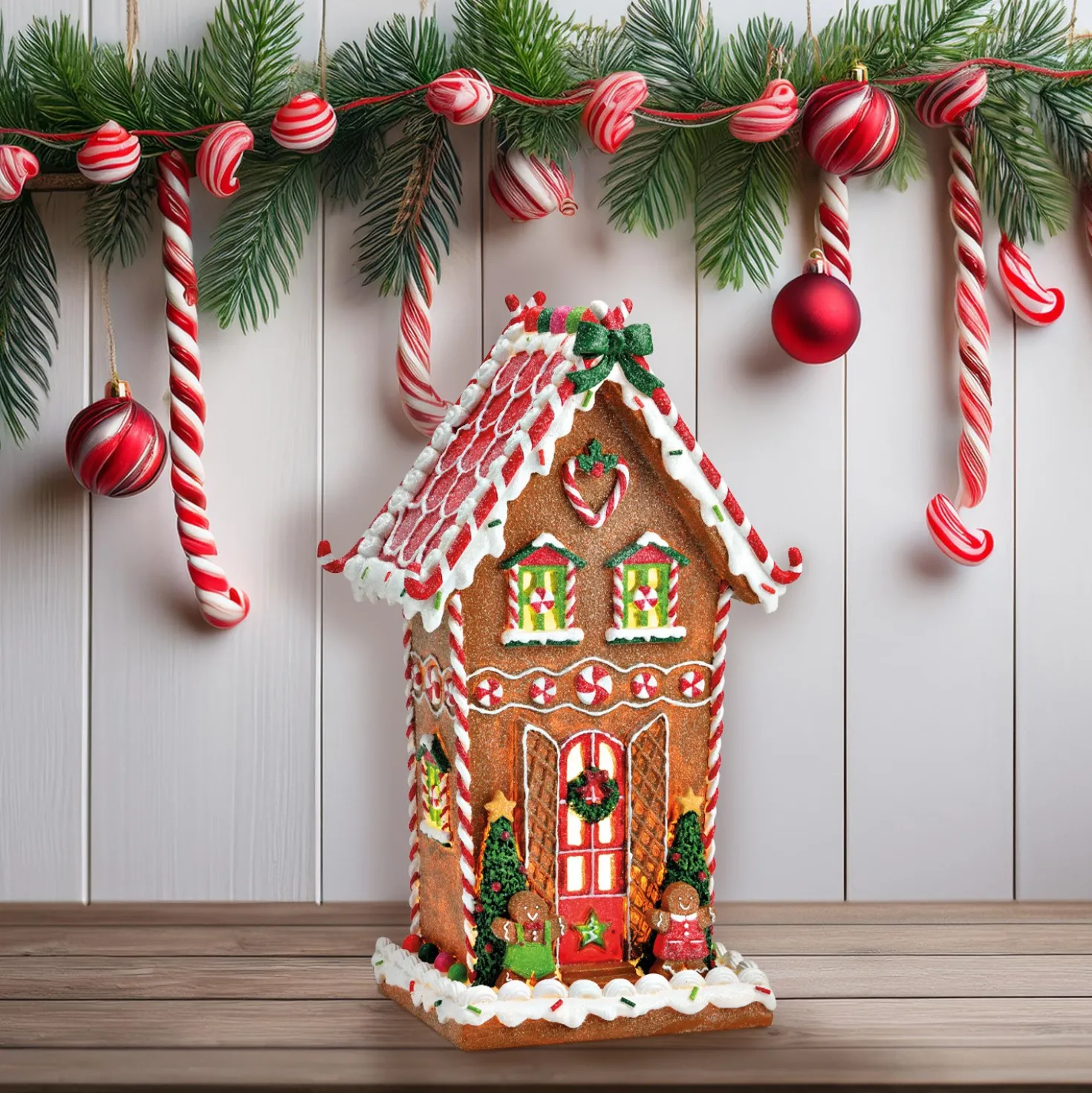 Lebkuchenhaus mit LED-Beleuchtung 31 cm hoch