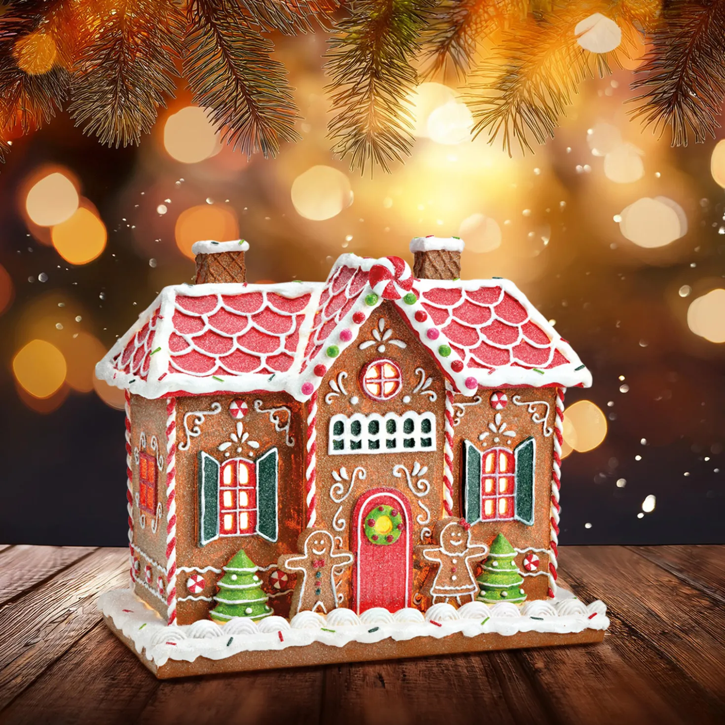 Lebkuchenhaus mit LED-Beleuchtung 26 cm hoch