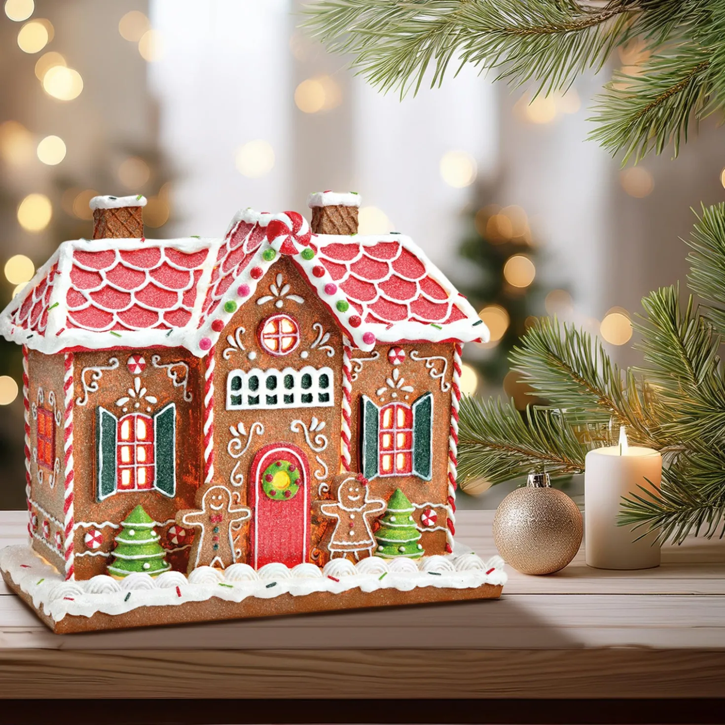 Lebkuchenhaus mit LED-Beleuchtung 26 cm hoch