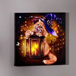 LED Bild Katze mit Laterne