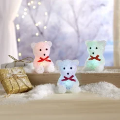 LED-Eisbärchen in Kristalloptik mit Textilschleife