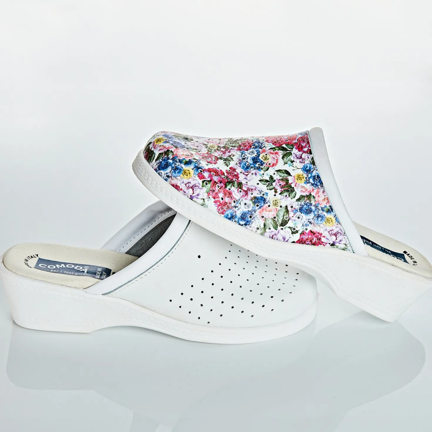 Leder-Clog "Angela" geblümt