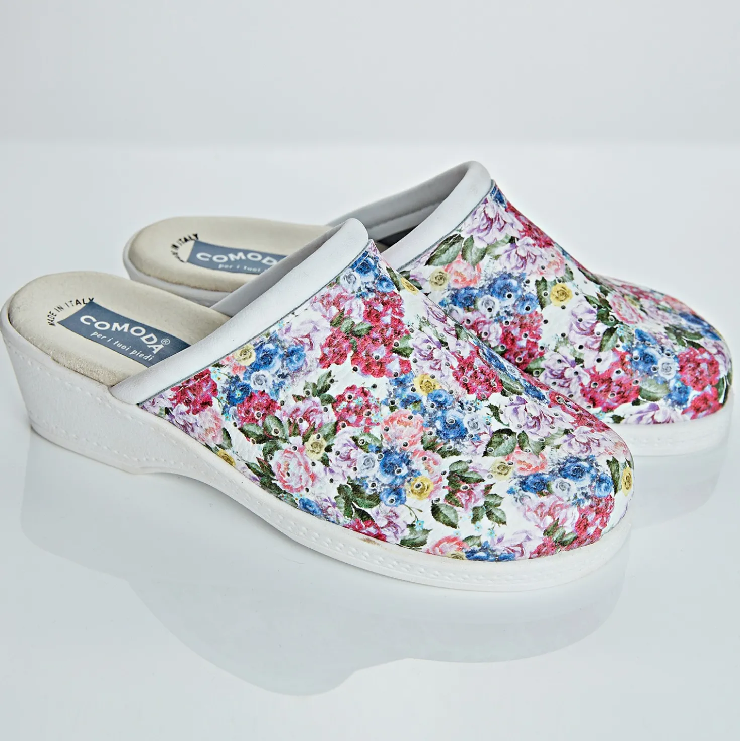 Leder-Clog "Angela" geblümt
