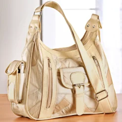 Ledertasche "Patchwork" beige