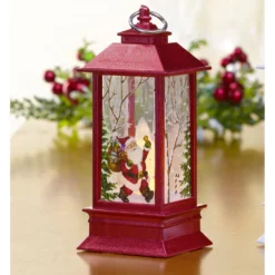 LED-Laterne Nostalgie Weihnachtsmann rot