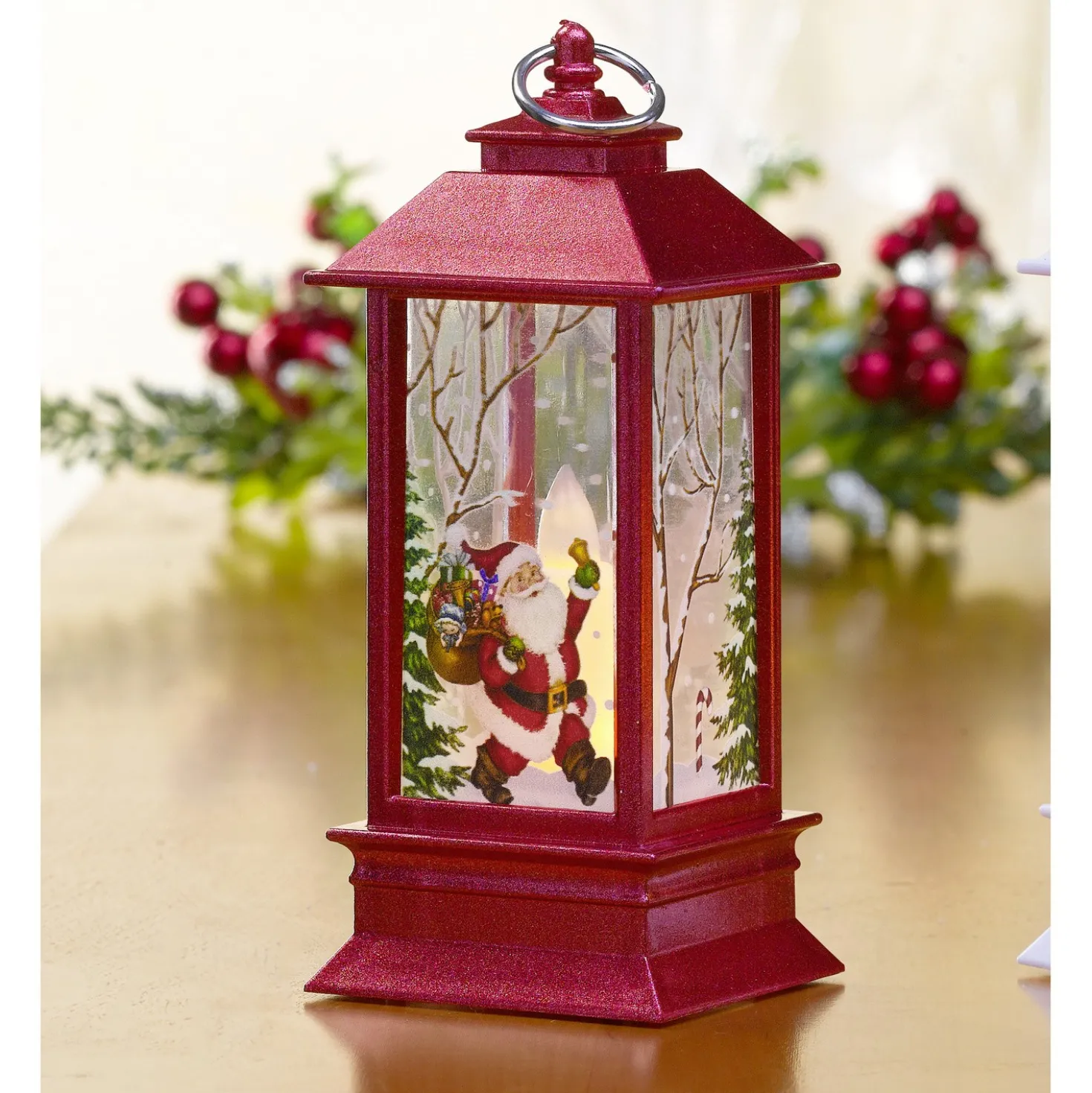LED-Laterne Nostalgie Weihnachtsmann rot