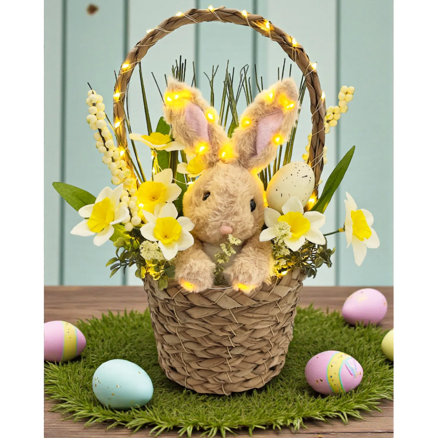 LED-Osterdeko Henkelkorb mit Osterhase Eldo