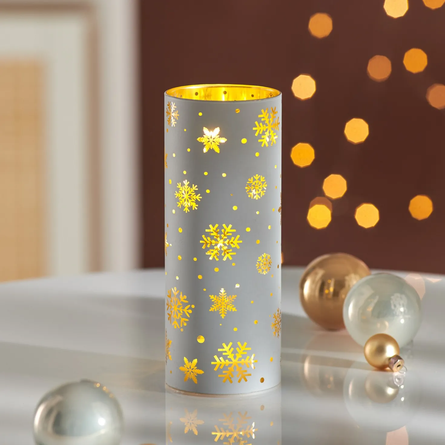 LED-Teelichtglas "Flocken"