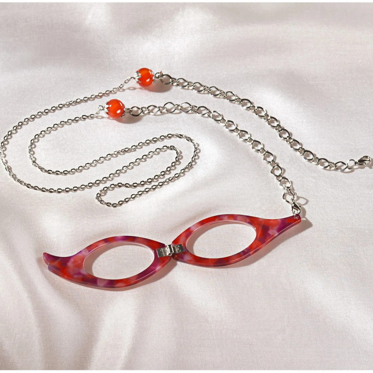 Lesebrille mit Kette rot, +2.0 dpt