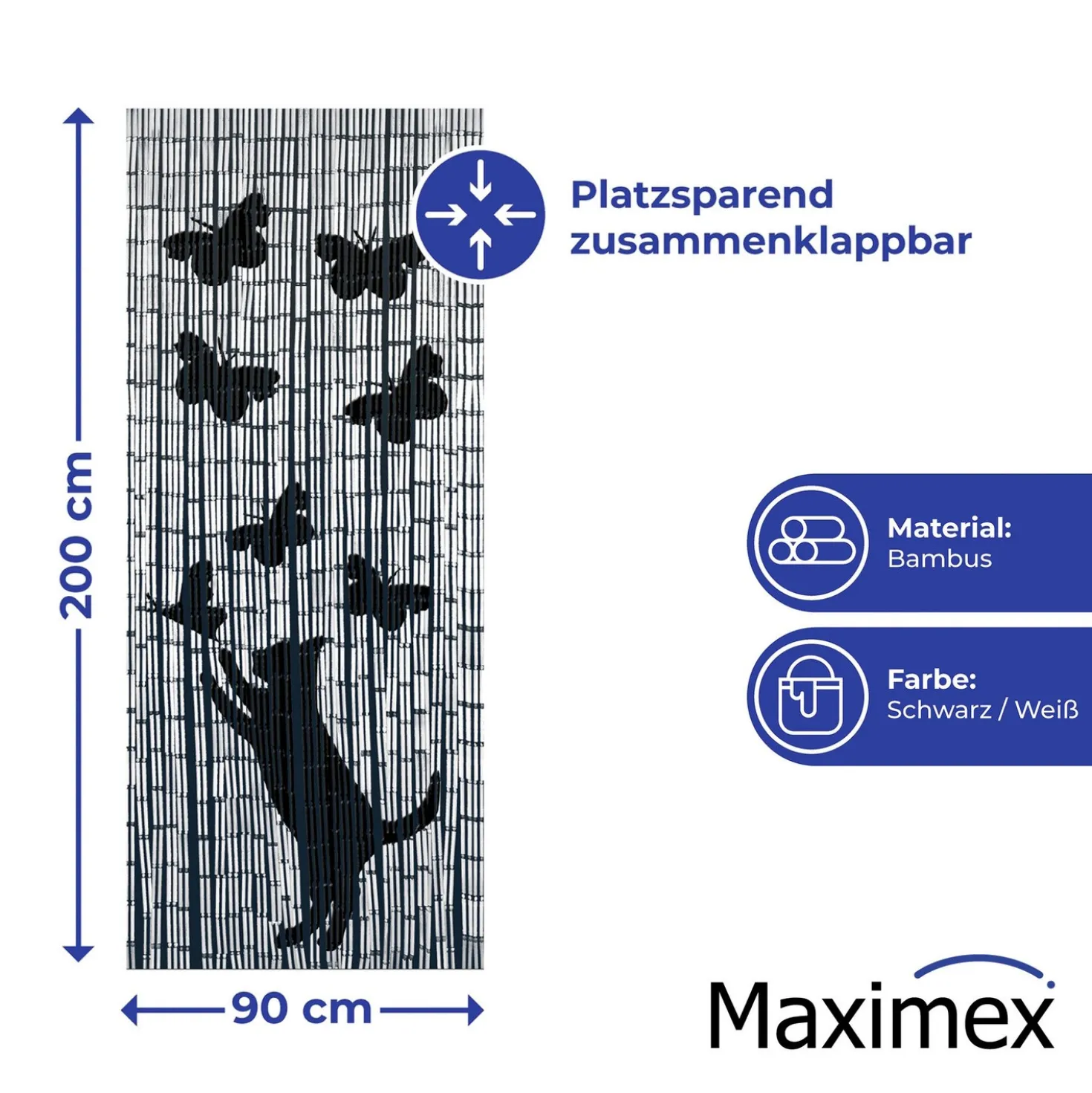 Maximex Bambusvorhang Katze und Schmetterling, 90 x 200 cm