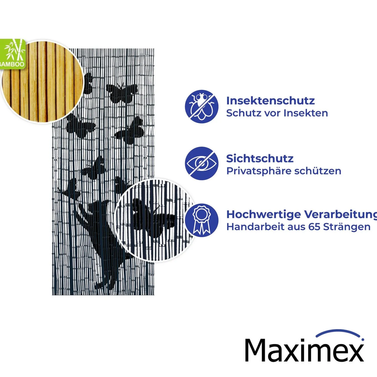 Maximex Bambusvorhang Katze und Schmetterling, 90 x 200 cm
