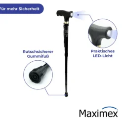 Maximex Gehstock faltbar mit LED, 30 x 14 x 3,5 cm