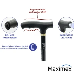 Maximex Gehstock faltbar mit LED, 30 x 14 x 3,5 cm