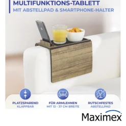 Maximex Multifunktions-Sofa-Tablett, mit Smartphone- und Tablethalterung