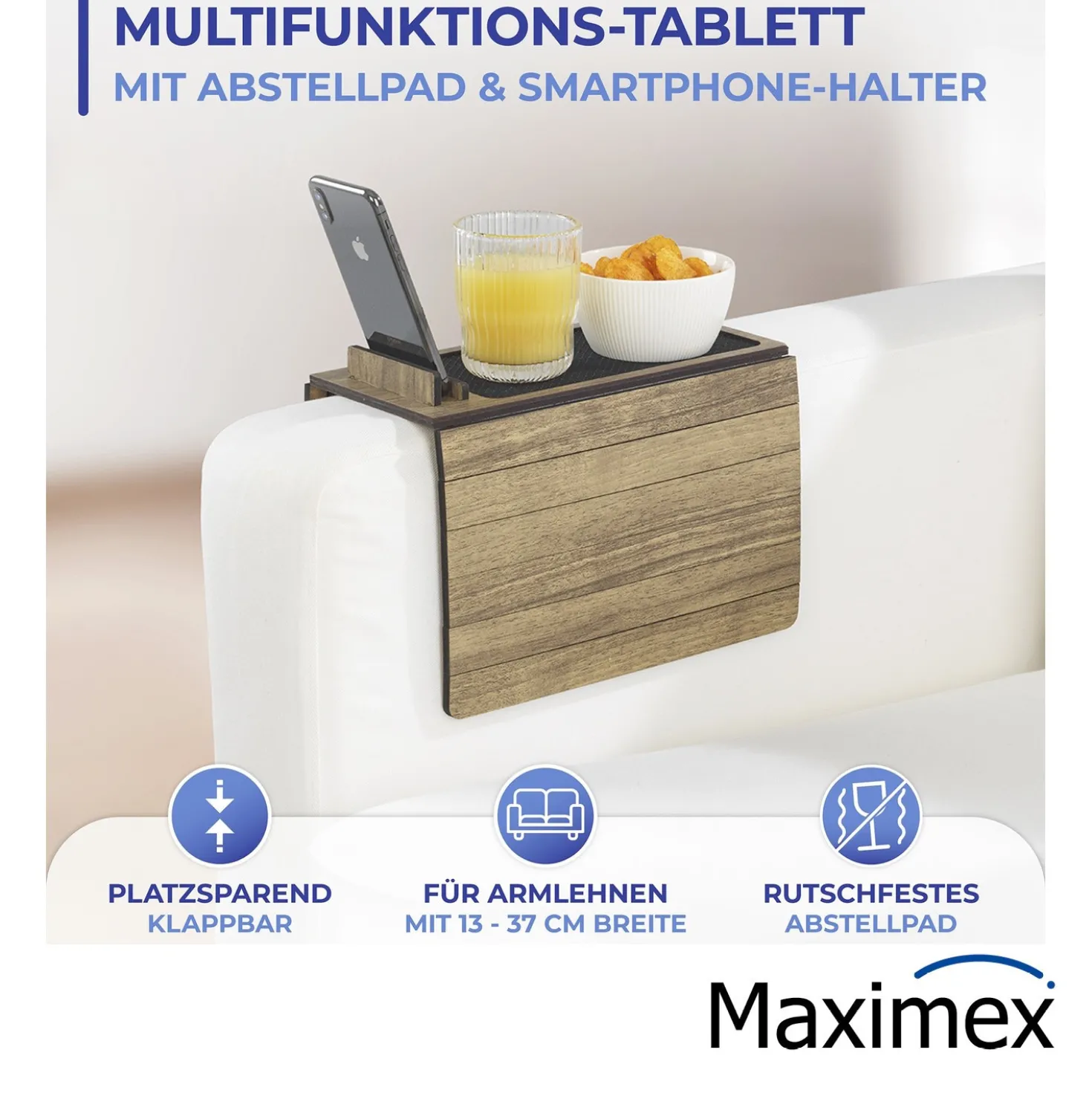 Maximex Multifunktions-Sofa-Tablett, mit Smartphone- und Tablethalterung