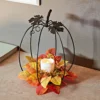 Metall-Kürbis mit LED-Kerze & Blätterarrangement Eldo