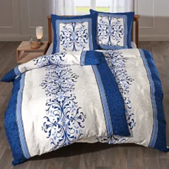 Mikrofaser-Bettwäsche "Ornament" blau, 2-tlg.