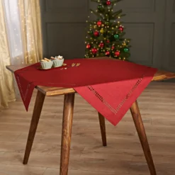 Mitteldecke "Blätterranken" 85 x 85 cm rot Eldo