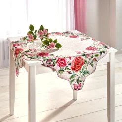 Mitteldecke "Rosen" mit Languettenrand 85 x 85 cm Eldo