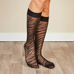 Nylon-Kniestrümpfe Leo/Zebra-Design 4er-Set