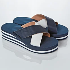 Pantolette marine/weiß